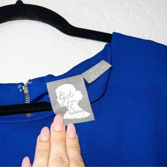 Girls From Savoy x Anthropologie Blue Pleated Ponte Dress Size Medium - Picture 5 of 6